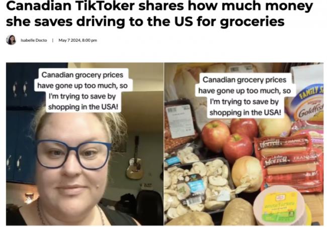 女子往返美国买菜都比加拿大便宜 看对比价格