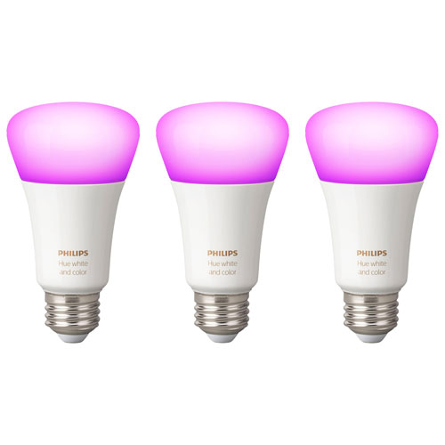 飞利浦 Hue A19 智能蓝牙 LED 灯泡 - 3 件装 - 白色和彩色氛围 - 99元