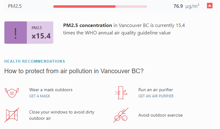 关窗戴口罩！BC拉响警报 PM2.5严重超标