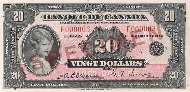 A 1935 Canadian $20 bill.