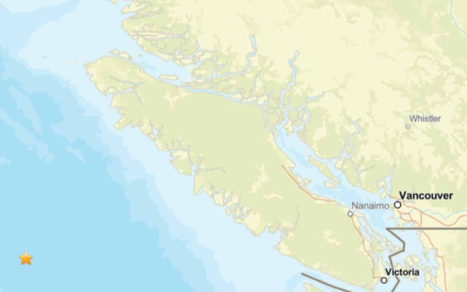 温哥华岛附近海域发生了4.2级地震。 (EmergencyInfoBC 图片)